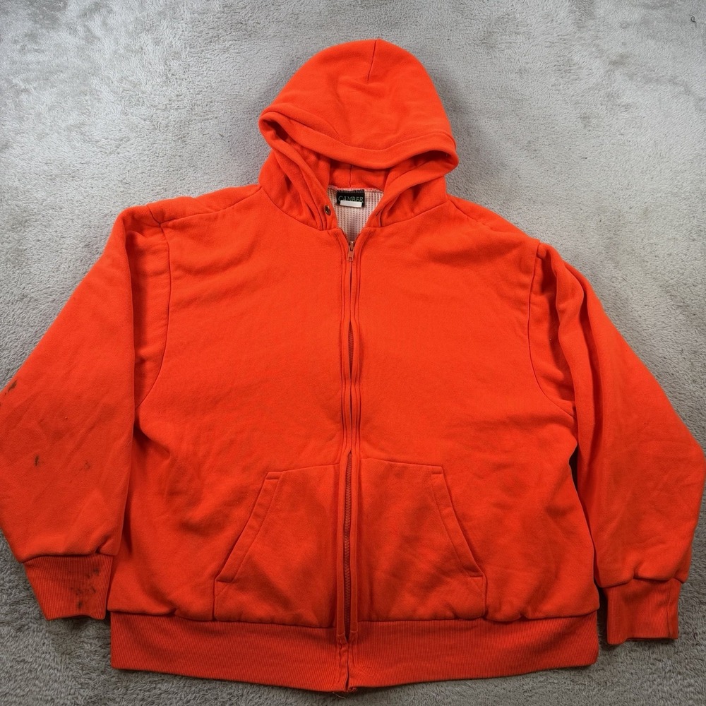 Vintage Camber Hoodie Mens XL Orange Hi Vis Thermal Waffle Lined Zip Made USA